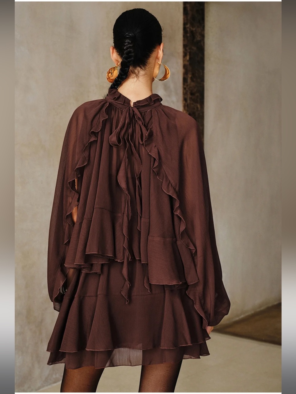 Commense Tiered Ruffle Chiffon Mini Dress with Liner size L - Picture 4 of 5